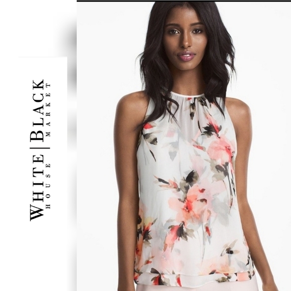 White House Black Market Tops - White House Black Market Floral Chiffon Halter Blouse - M